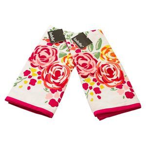 NWT Ladelle Charlotte Kitchen Towels Floral Pattern on White Set of 2